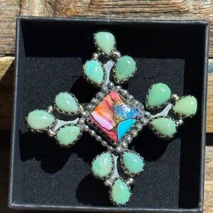 Southwestern Summertime Copper Varascite Cross Sterling Silver Adjustable Ring